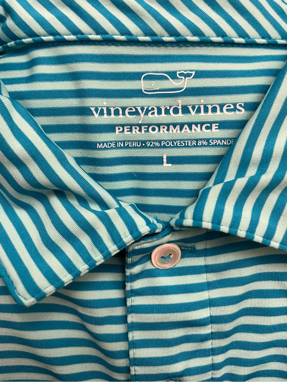 Vineyard Vines Teal Golf Striped Performance Polo Size Large - Picture 3 of 7